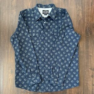 NWOT Gibson Navy Blue Patterned Casual Button Down Shirt